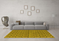 Machine Washable Oriental Yellow Industrial Rug, wshurb458yw