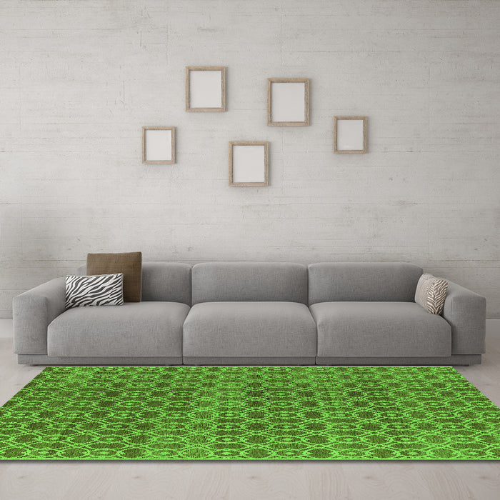 Machine Washable Oriental Green Industrial Area Rugs in a Living Room,, wshurb459grn
