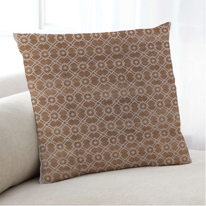 Lifestyle Image of Mid-Century Modern Urban Square Mahogany Brown Throw Pillow, 18 inch by 18 inch, pwurb459