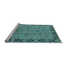 Sideview of Machine Washable Oriental Light Blue Traditional Rug, wshurb460lblu