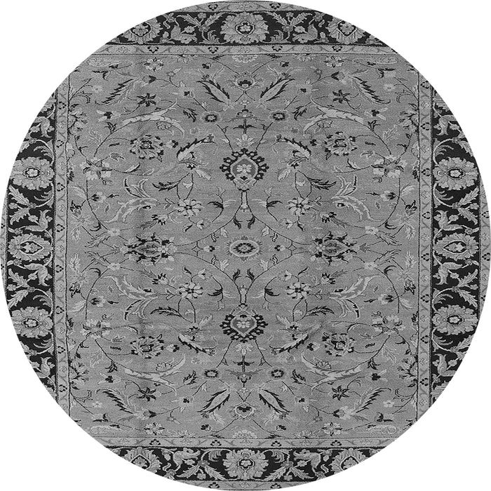 Round Machine Washable Oriental Gray Traditional Rug, wshurb460gry