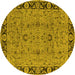 Round Oriental Yellow Traditional Rug, urb460yw