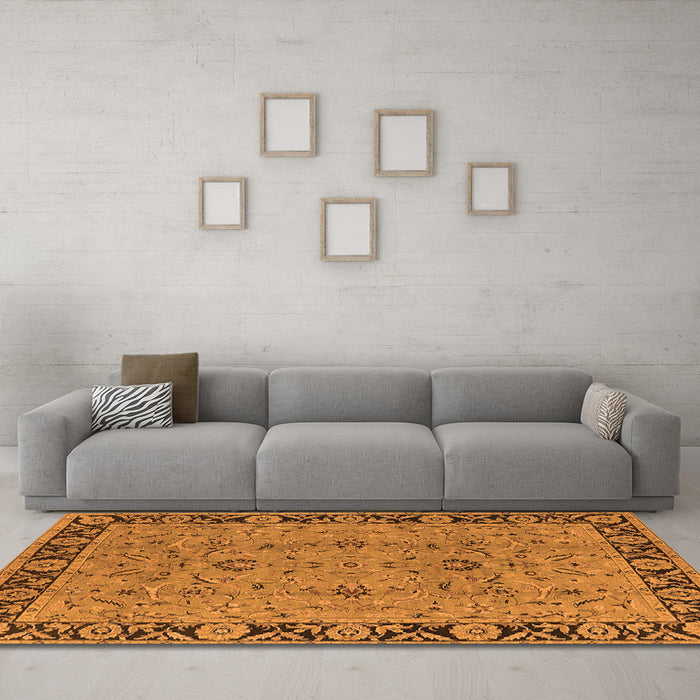 Machine Washable Oriental Orange Traditional Area Rugs in a Living Room, wshurb460org