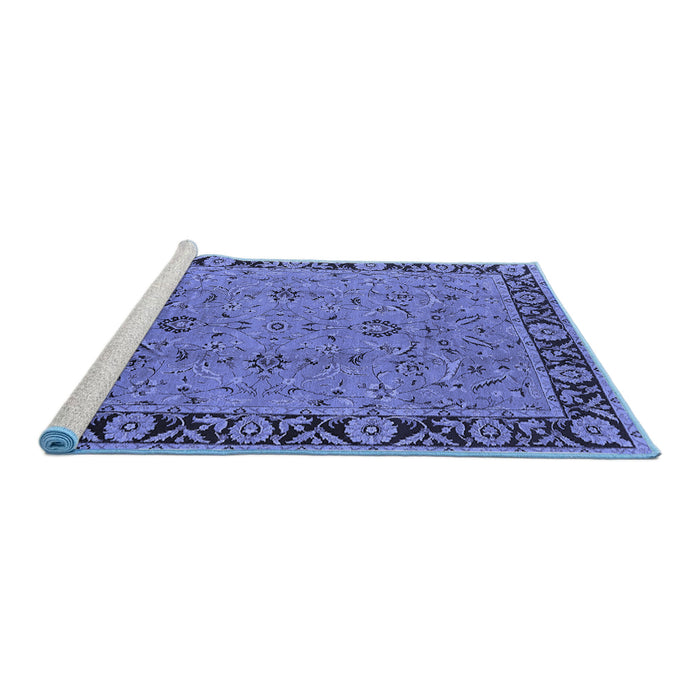 Sideview of Machine Washable Oriental Blue Traditional Rug, wshurb460blu