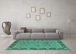 Machine Washable Oriental Turquoise Traditional Area Rugs in a Living Room,, wshurb460turq