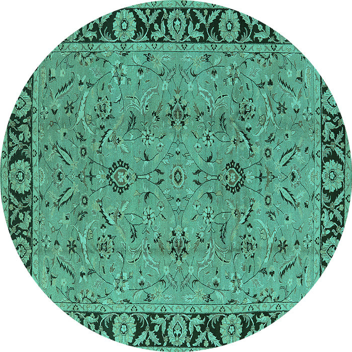 Round Oriental Turquoise Traditional Rug, urb460turq