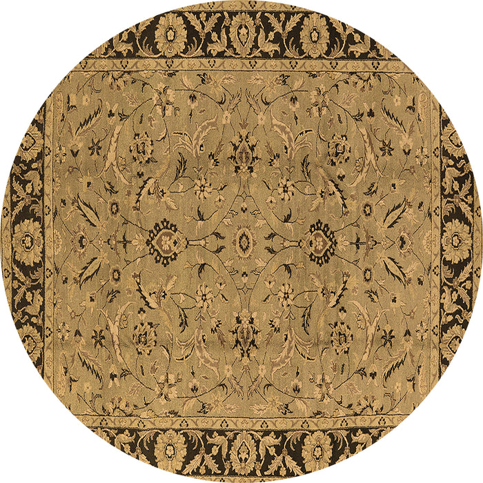 Round Machine Washable Oriental Brown Traditional Rug, wshurb460brn