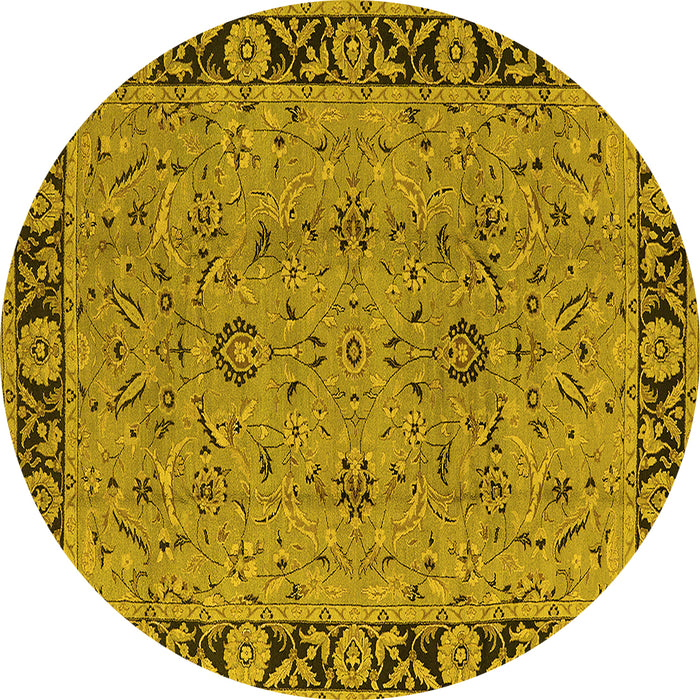 Round Machine Washable Oriental Yellow Traditional Rug, wshurb460yw
