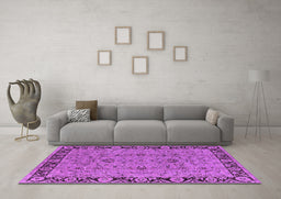 Machine Washable Oriental Purple Traditional Area Rugs in a Living Room, wshurb460pur