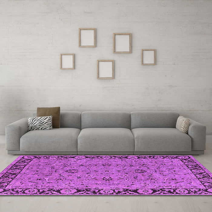 Machine Washable Oriental Purple Traditional Area Rugs in a Living Room, wshurb460pur
