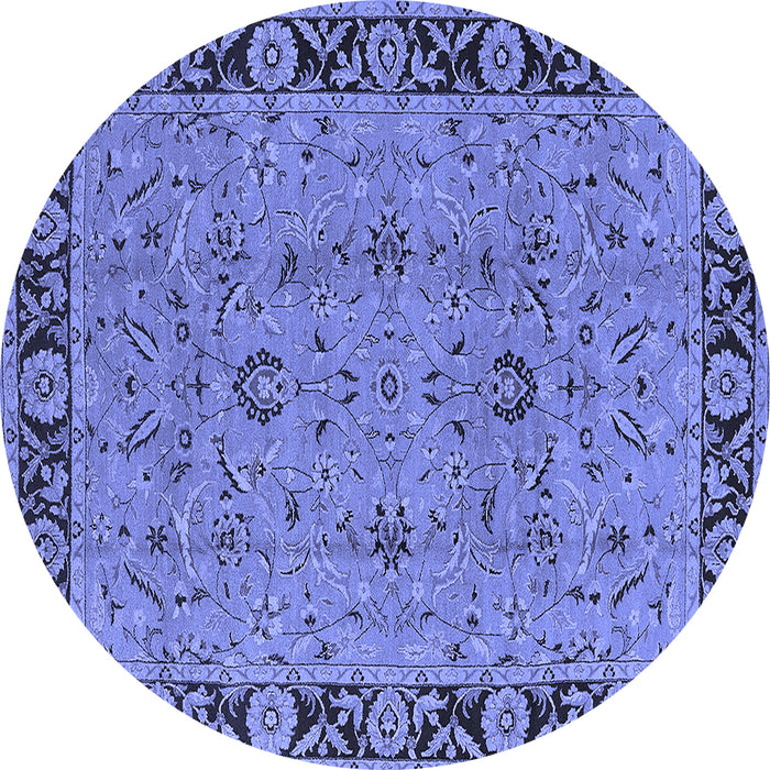 Round Machine Washable Oriental Blue Traditional Rug, wshurb460blu