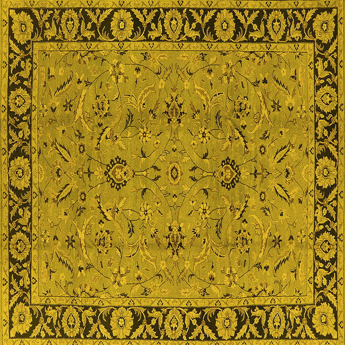 Square Machine Washable Oriental Yellow Traditional Rug, wshurb460yw