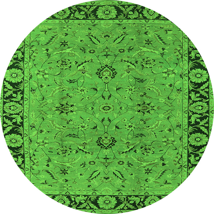 Round Machine Washable Oriental Green Traditional Area Rugs, wshurb460grn