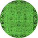 Round Machine Washable Oriental Green Traditional Area Rugs, wshurb460grn