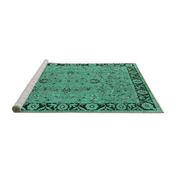 Sideview of Machine Washable Oriental Turquoise Traditional Area Rugs, wshurb460turq