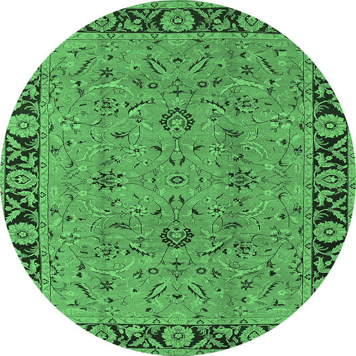 Round Machine Washable Oriental Emerald Green Traditional Area Rugs, wshurb460emgrn