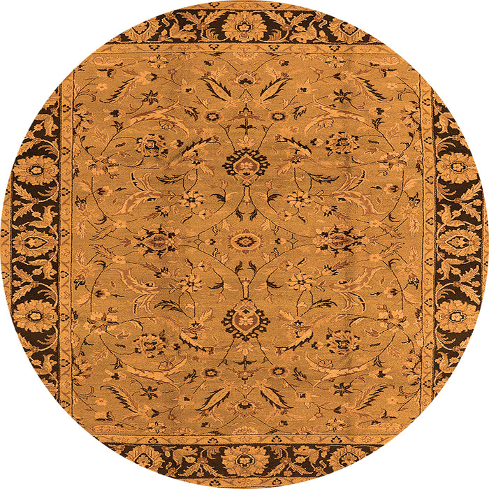 Round Machine Washable Oriental Orange Traditional Area Rugs, wshurb460org