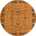 Round Machine Washable Oriental Orange Traditional Area Rugs, wshurb460org