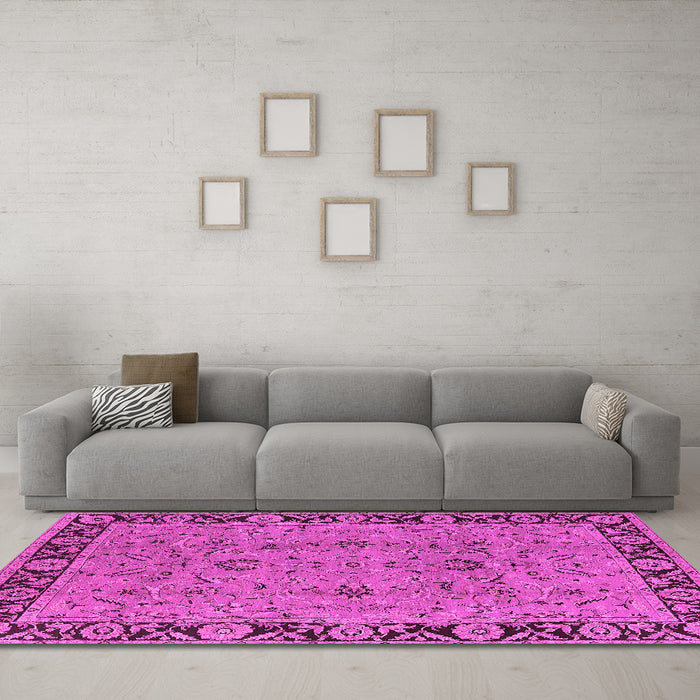 Machine Washable Oriental Pink Traditional Rug in a Living Room, wshurb460pnk