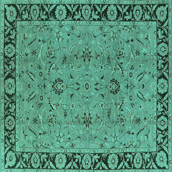 Square Machine Washable Oriental Turquoise Traditional Area Rugs, wshurb460turq