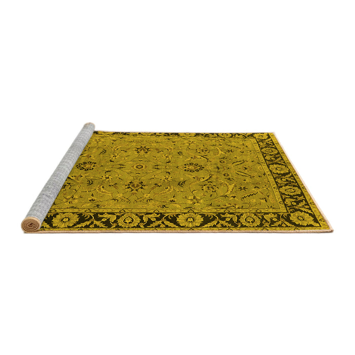 Sideview of Machine Washable Oriental Yellow Traditional Rug, wshurb460yw