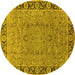 Round Oriental Yellow Traditional Rug, urb461yw
