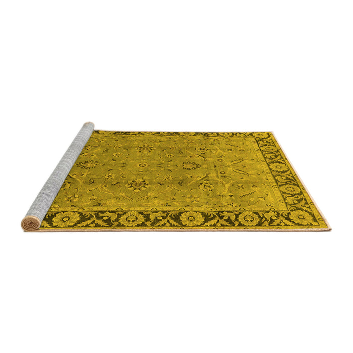 Sideview of Machine Washable Oriental Yellow Traditional Rug, wshurb461yw
