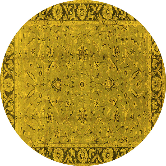 Round Machine Washable Oriental Yellow Traditional Rug, wshurb461yw