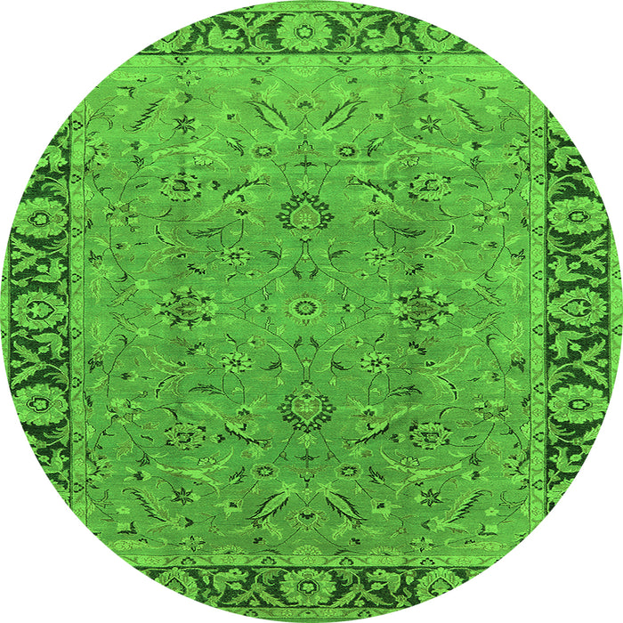 Round Oriental Green Traditional Rug, urb461grn