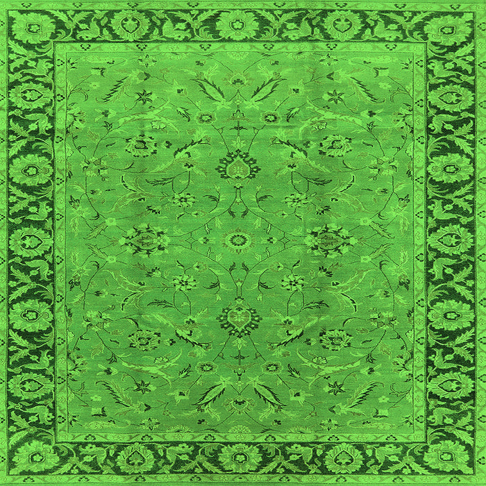 Square Machine Washable Oriental Green Traditional Area Rugs, wshurb461grn