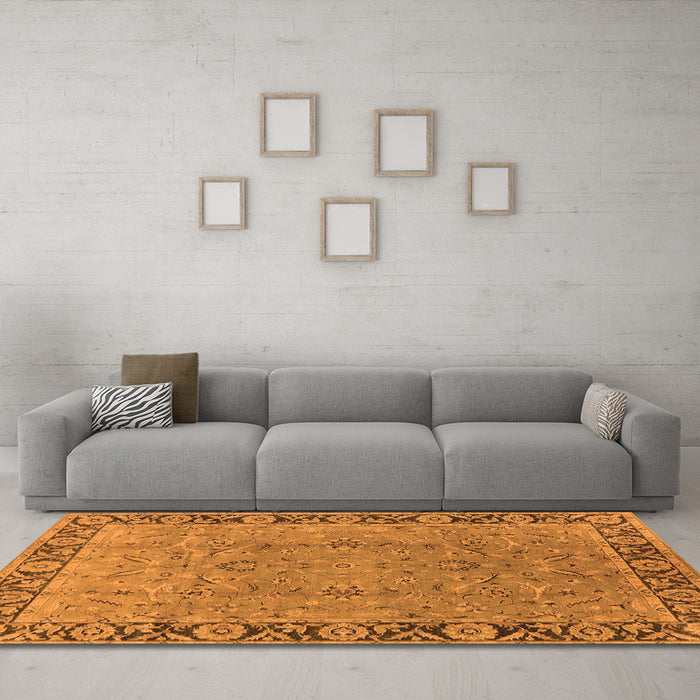 Machine Washable Oriental Orange Traditional Area Rugs in a Living Room, wshurb461org