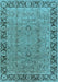 Machine Washable Oriental Light Blue Traditional Rug, wshurb461lblu