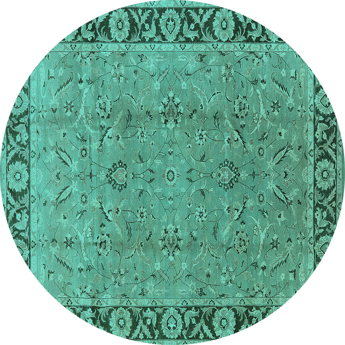 Round Oriental Turquoise Traditional Rug, urb461turq