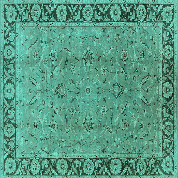 Closeup of Machine Washable Oriental Turquoise Traditional Area Rugs, wshurb461turq