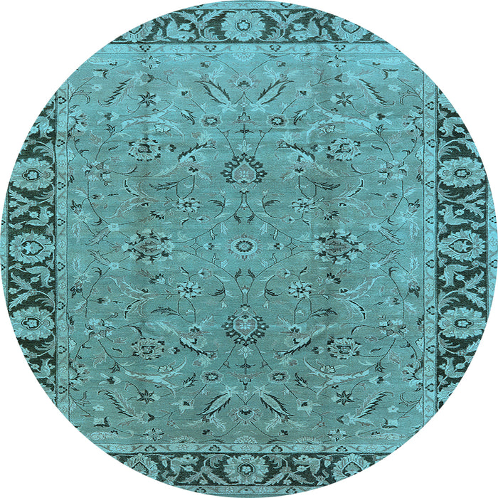 Round Machine Washable Oriental Light Blue Traditional Rug, wshurb461lblu