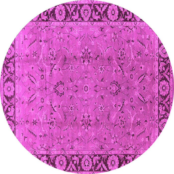 Round Machine Washable Oriental Pink Traditional Rug, wshurb461pnk