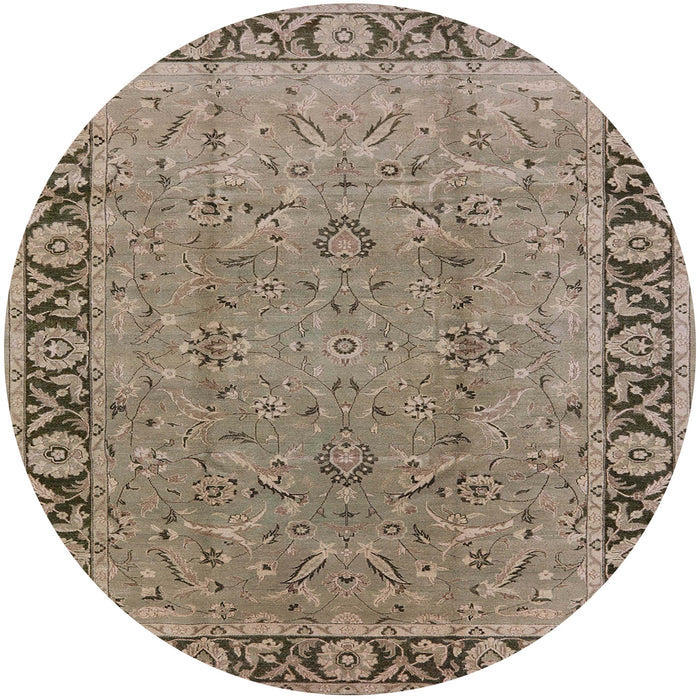Round Mid-Century Modern Camel Brown Oriental Rug, urb461