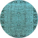 Round Oriental Light Blue Traditional Rug, urb461lblu
