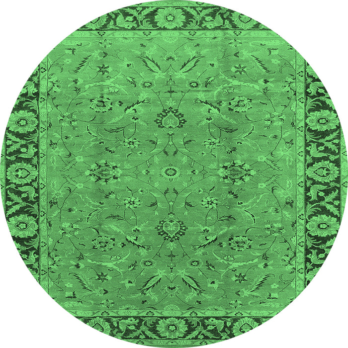 Round Machine Washable Oriental Emerald Green Traditional Area Rugs, wshurb461emgrn