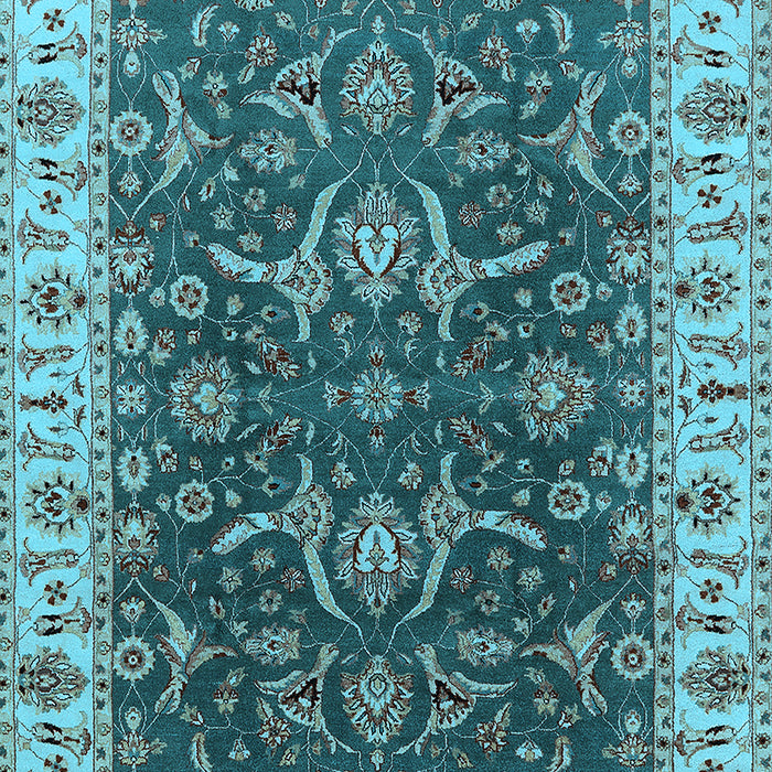 Machine Washable Oriental Light Blue Traditional Rug, wshurb462lblu