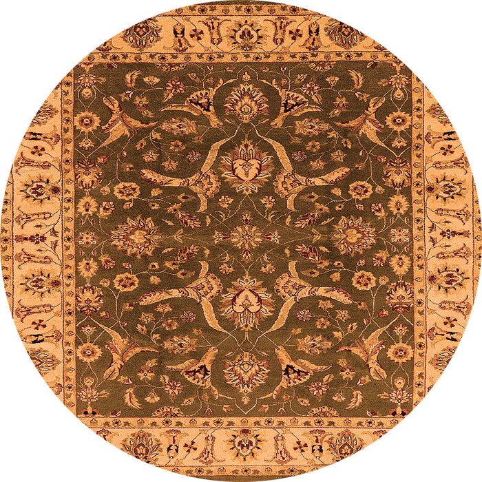 Round Machine Washable Oriental Orange Traditional Area Rugs, wshurb462org