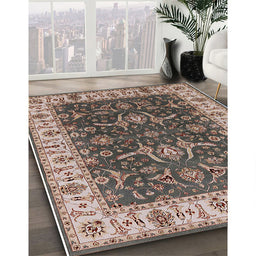 Mid-Century Modern Dark Brown Oriental Rug in Family Room, urb462