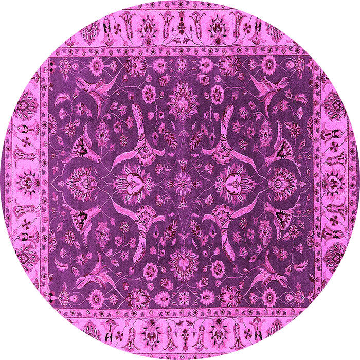 Round Machine Washable Oriental Pink Traditional Rug, wshurb462pnk