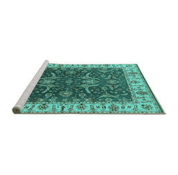 Sideview of Machine Washable Oriental Turquoise Traditional Area Rugs, wshurb462turq