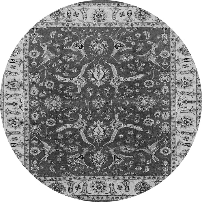 Round Machine Washable Oriental Gray Traditional Rug, wshurb462gry