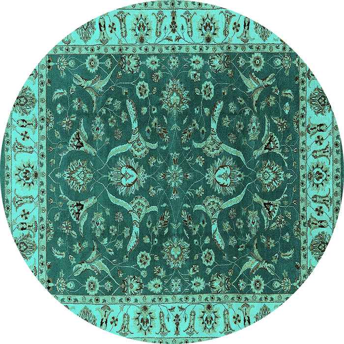 Round Oriental Turquoise Traditional Rug, urb462turq