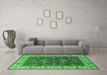 Machine Washable Oriental Emerald Green Traditional Area Rugs in a Living Room,, wshurb462emgrn