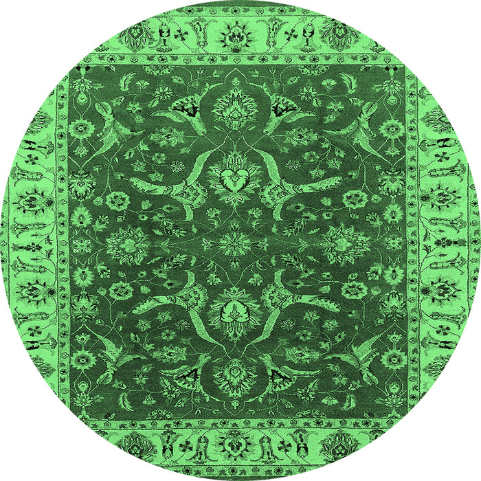 Round Machine Washable Oriental Emerald Green Traditional Area Rugs, wshurb462emgrn