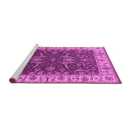 Sideview of Machine Washable Oriental Pink Traditional Rug, wshurb462pnk