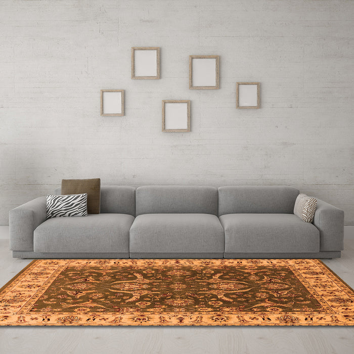 Machine Washable Oriental Orange Traditional Area Rugs in a Living Room, wshurb462org